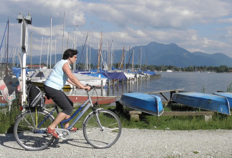 radfahrer am chiemsee-uferweg